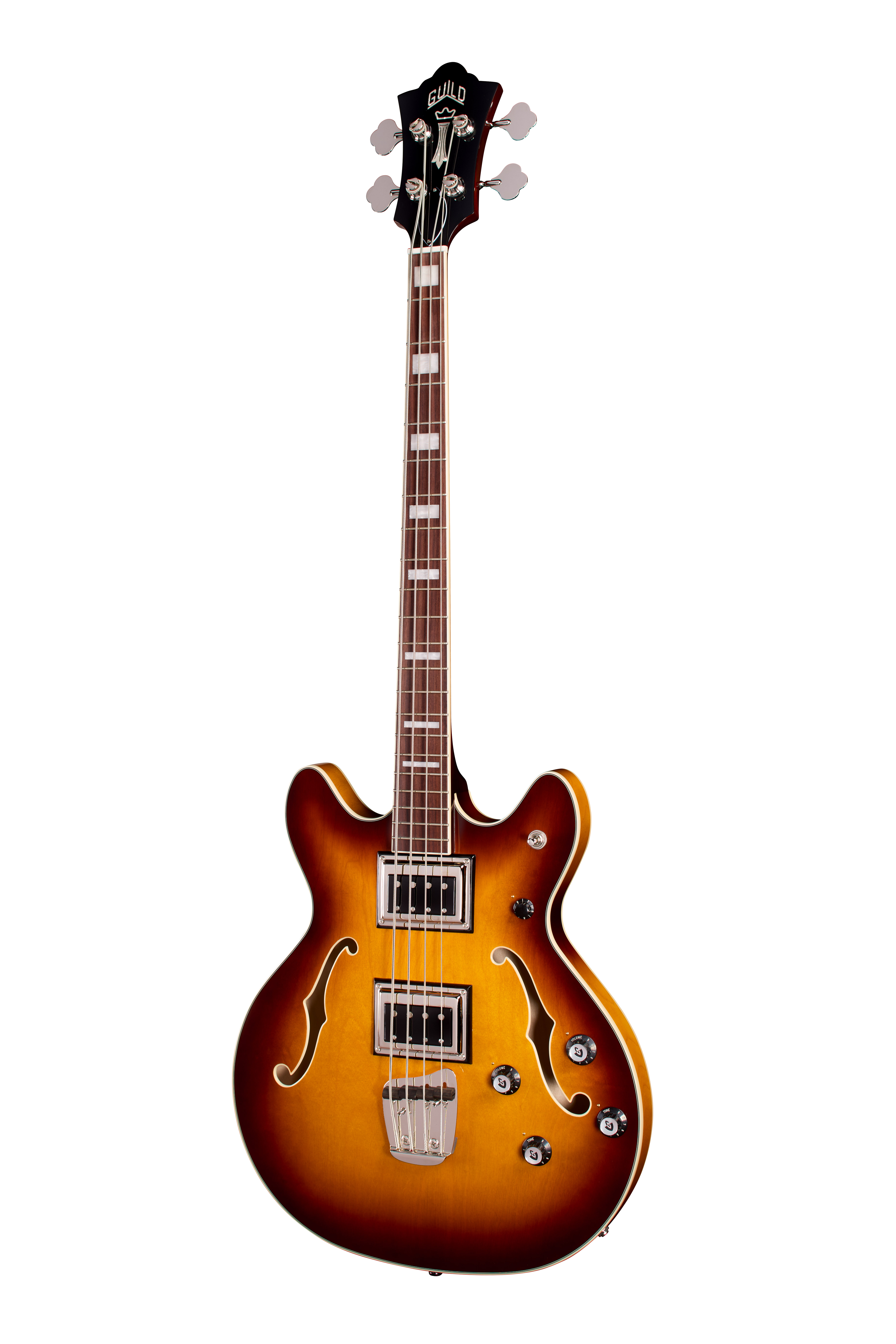 E-Bass, Hohlkörper, Sunburst, Doppelte Cutaways, F-Löcher